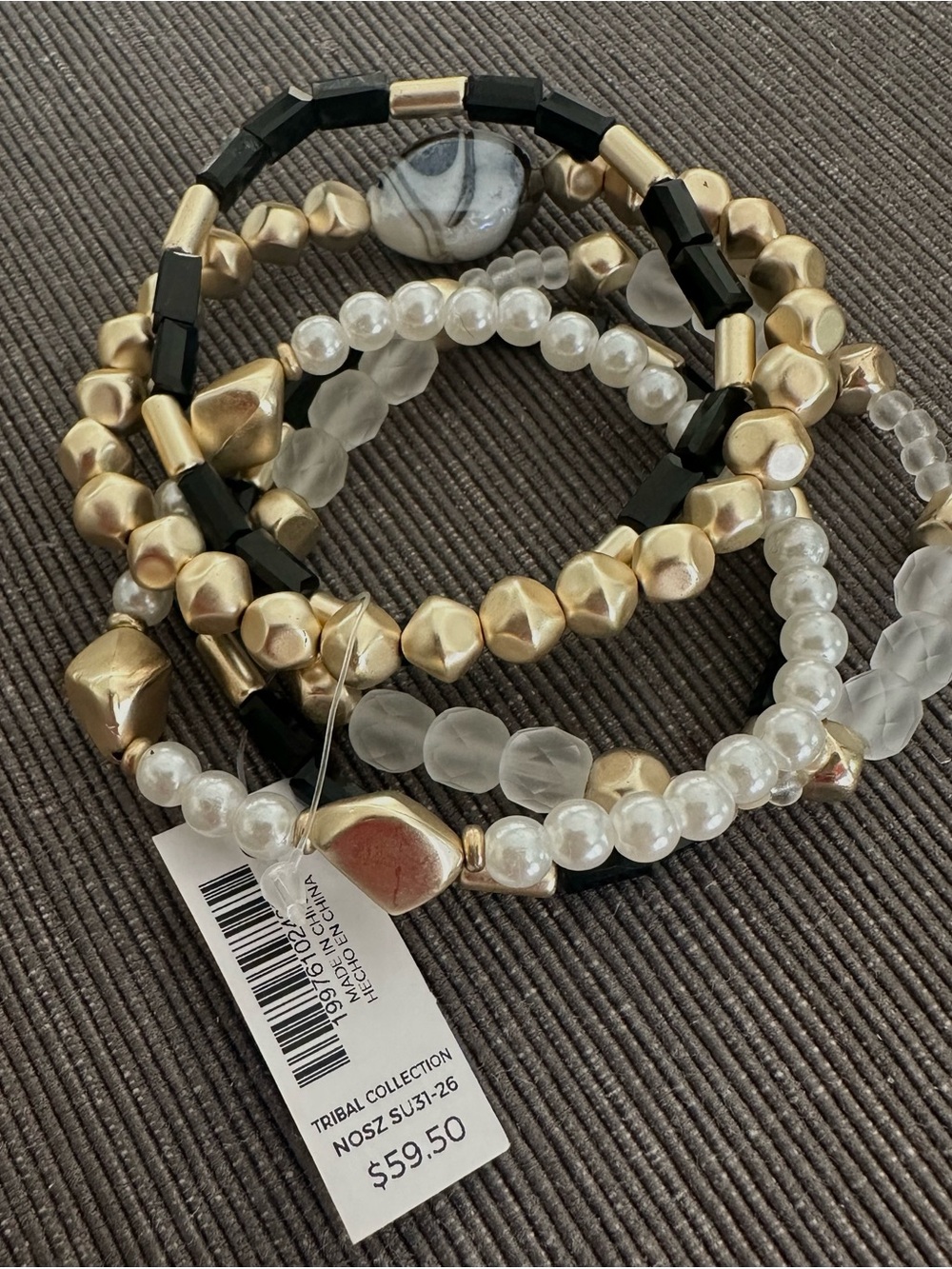 Chico’s Multi-Strand Black,Gold & White Women's Bracelet Set-5Strands - Picture 4 of 4